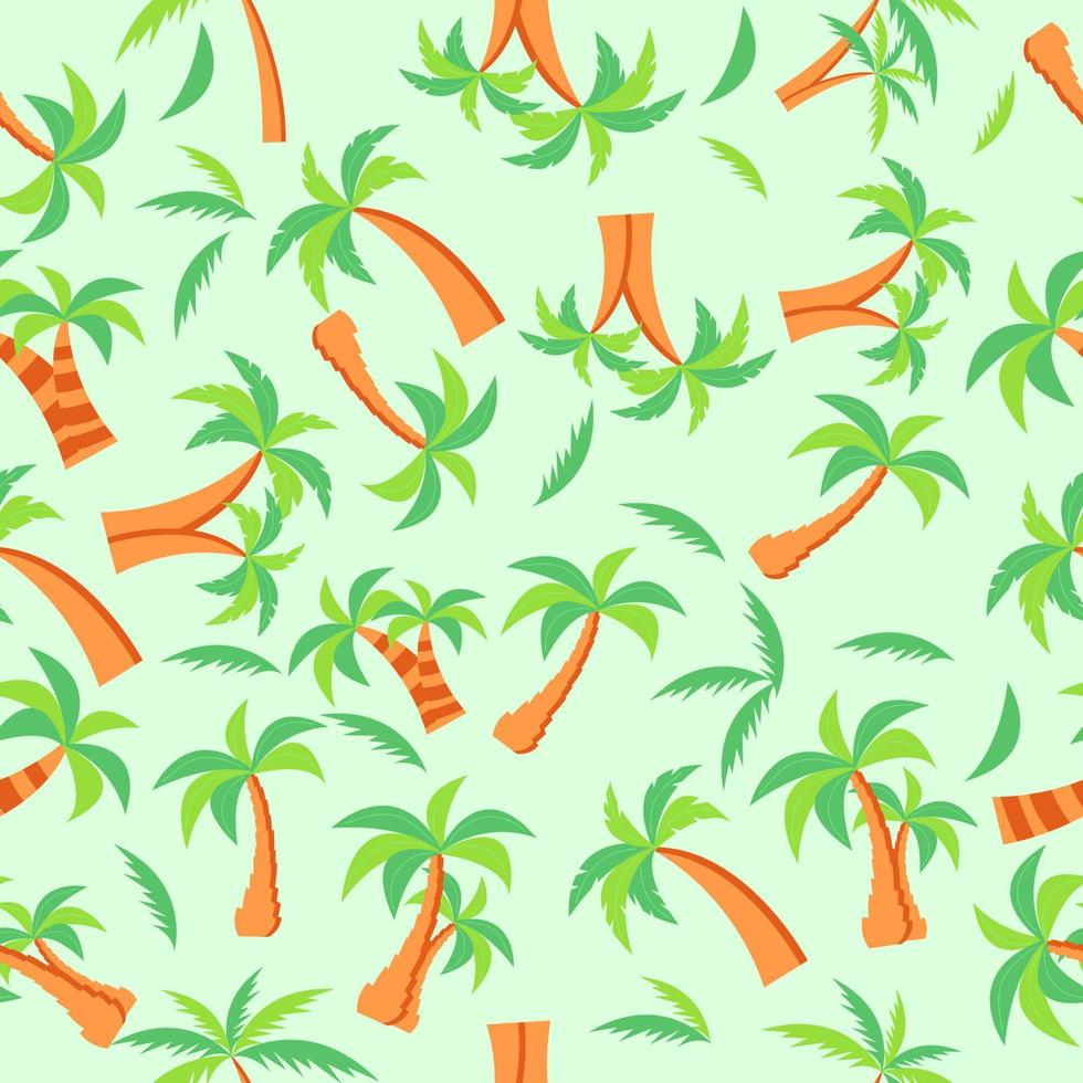 patrón brillante sin costuras de palmeras con cocos sobre fondo verde claro. vector. vector