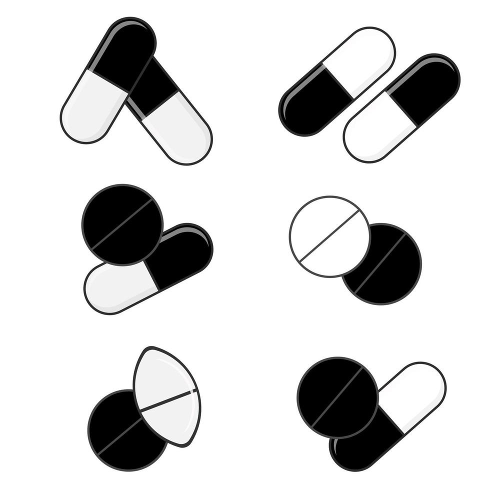 Set in black and white, style a line of different paired forms of tablets. Vector illustration