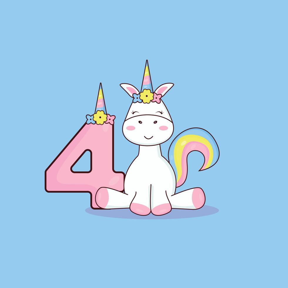 Postcard with a unicorn for 4 years vector