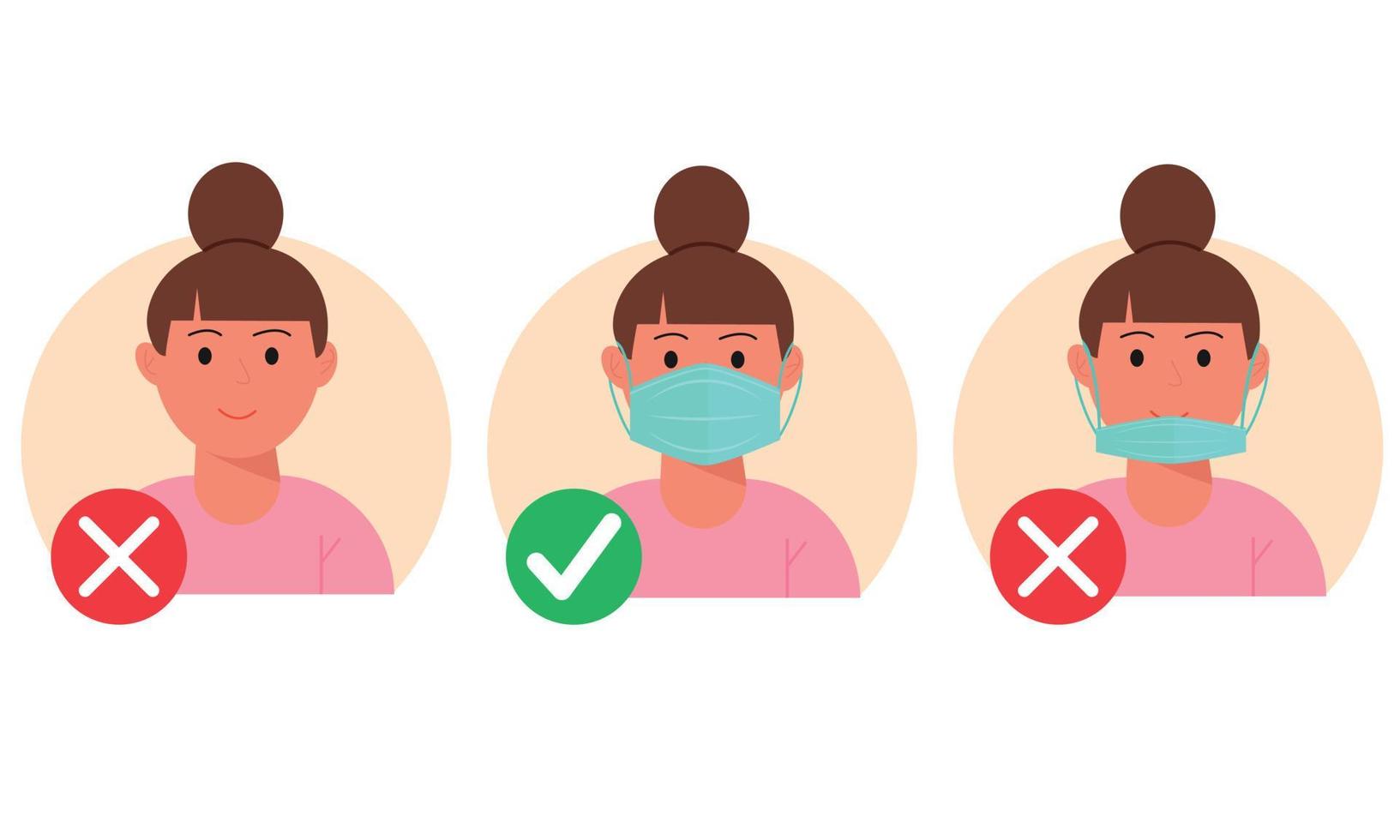 No entry without wearing a mask. Person with and without a medical mask. Infographic. vector