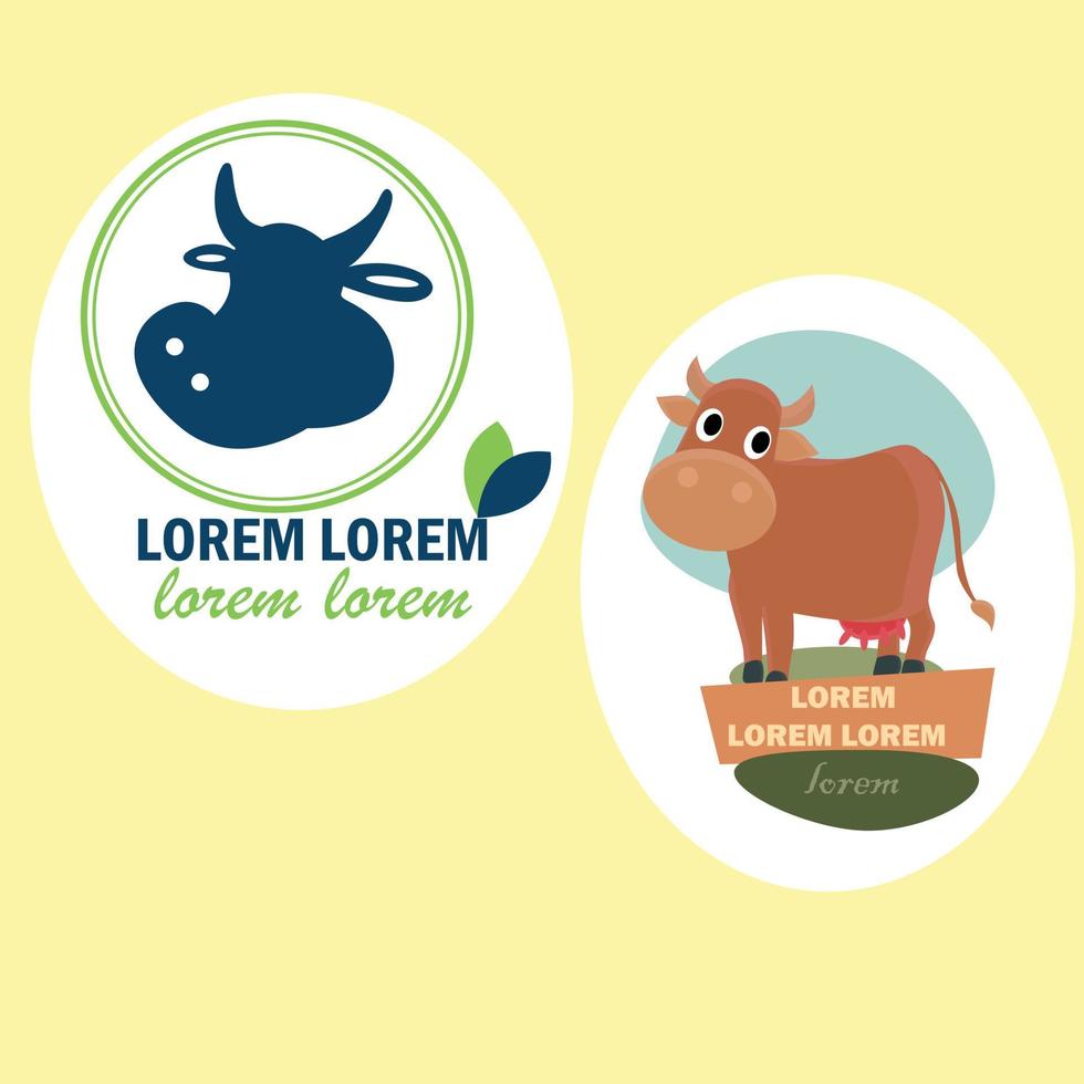 Cow logo. Farm logo. A set of logos. Cow. Dairy products. Cheese factory. Ecological products. Cheese. Milk. Farm. Grocery Store. Business card cow. vector