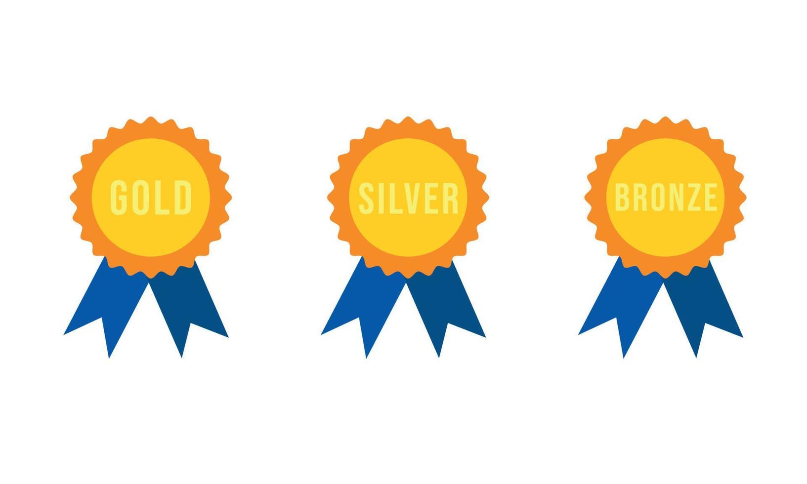 Set of badges with ribbons and the inscription gold, silver, bronze. Vector illustration