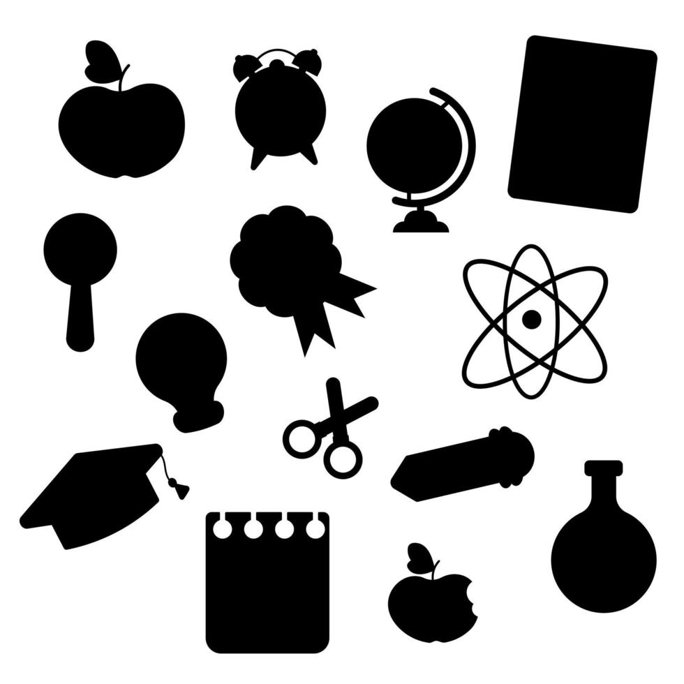 Set of school items silhouette, back to school. Vector illustration