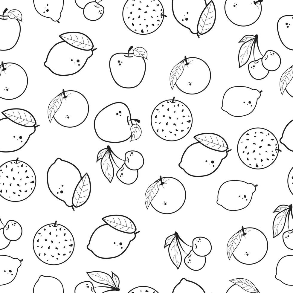 patrón impecable al estilo de las líneas de frutas en blanco y negro vector