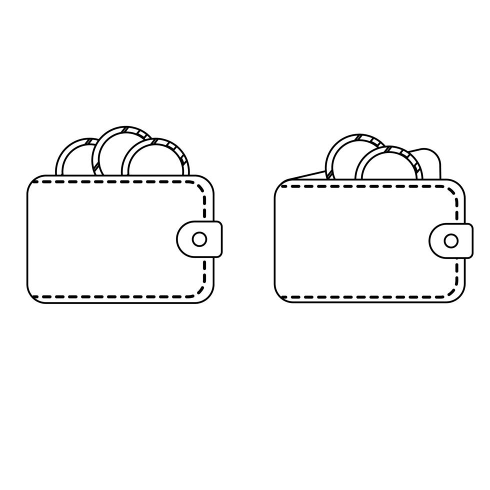 Leather coin purse in line style. Isolated on white background. Vector illustration.