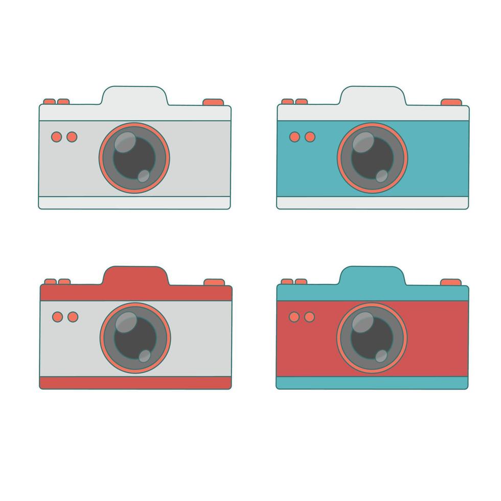 Set of camera in different colors. Flat vector illustration of a camera. Isolated on white background.