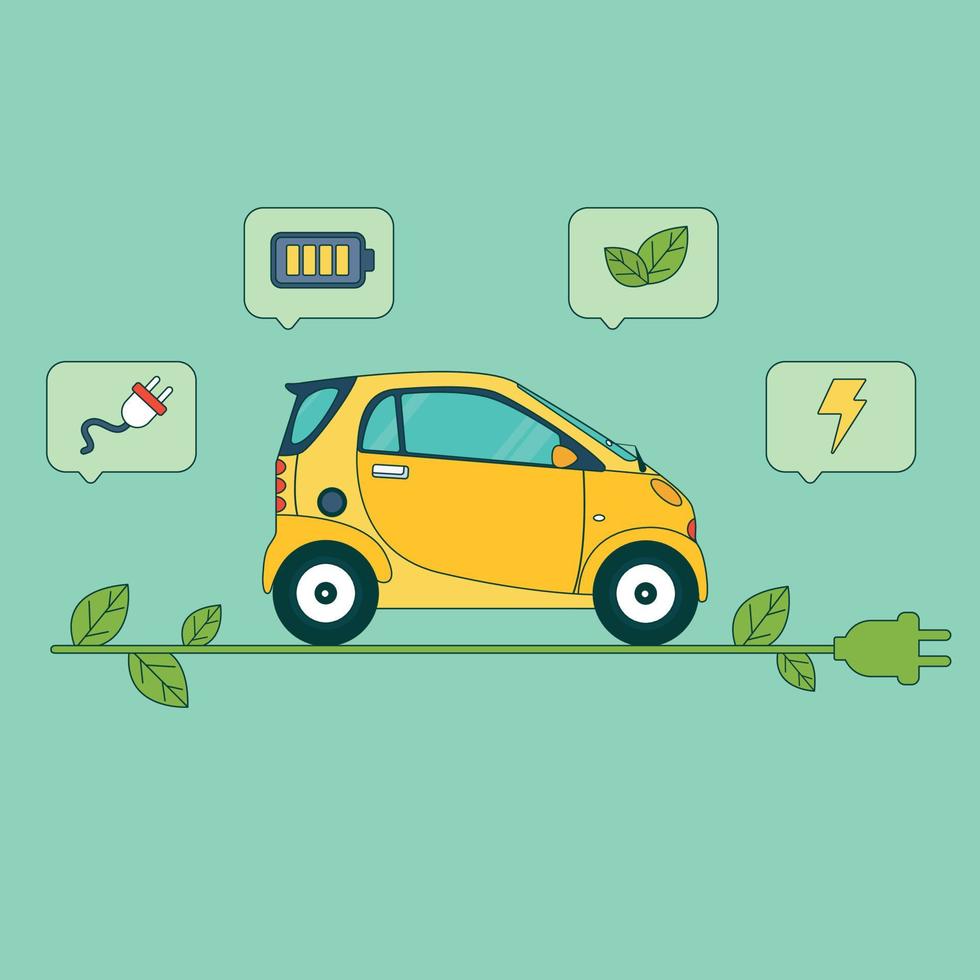 Yellow electric smart car infographic. Vector illustration