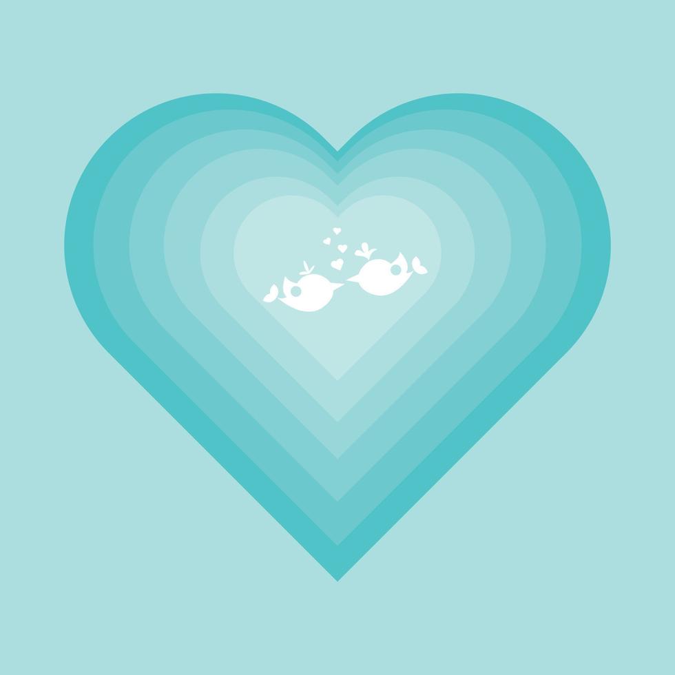 corazón de papel azul con pájaros enamorados. amor y san valentin vector