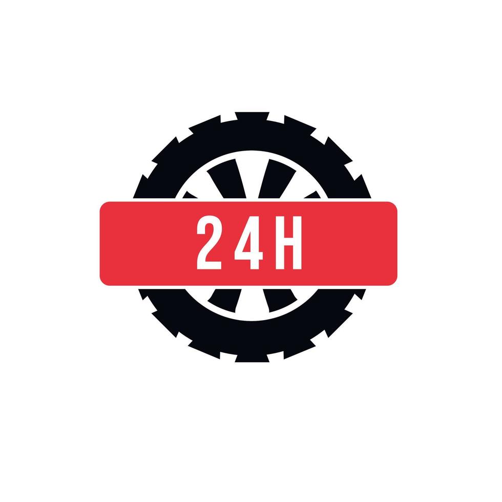 24h badge with wheels. Vector illustration