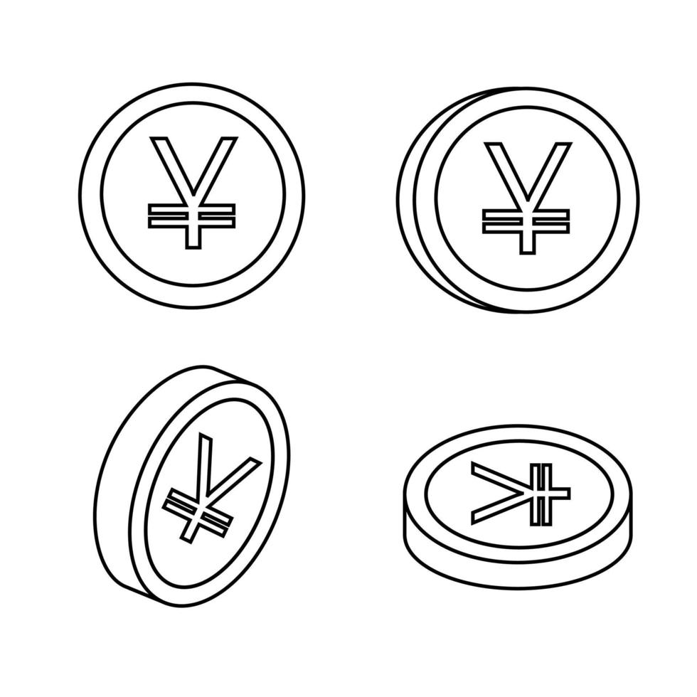 Eun coin set in the style of the line. Vector illustration