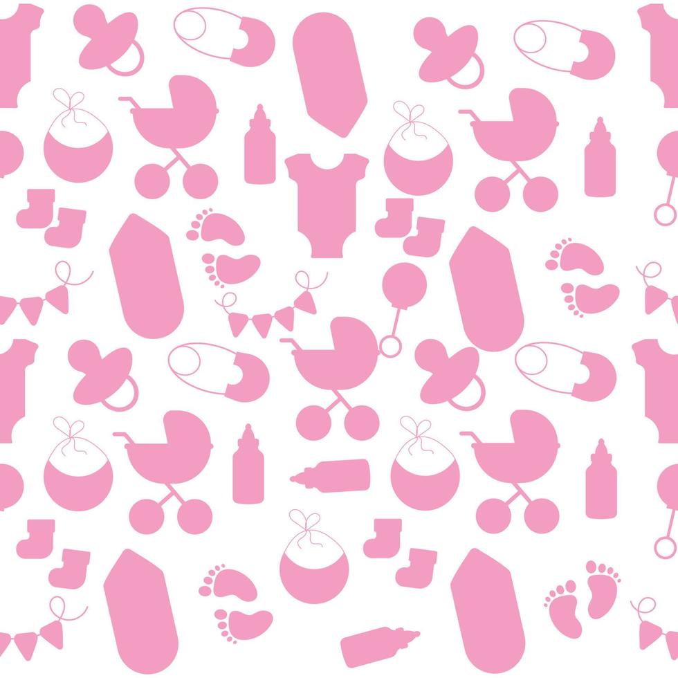 Seamless pink silhouette pattern baby shower. Vector illustration