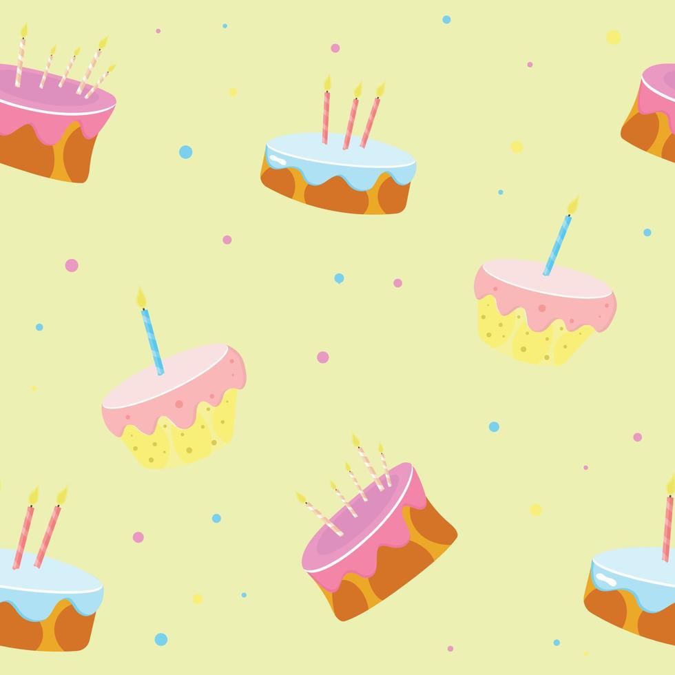 Seamless cartoon cake pattern on yellow background vector