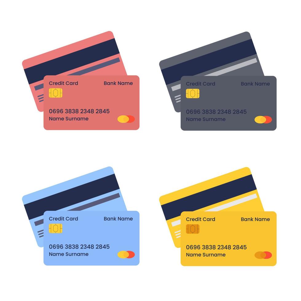 A set of credit cards. Credit card payment, business concept. Vector flat illustration.