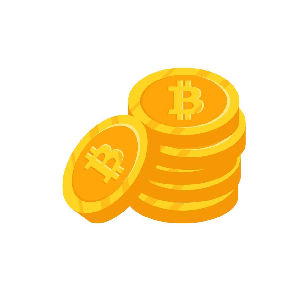 Gold bitcoin isolated coin handful icon. Vector illustration