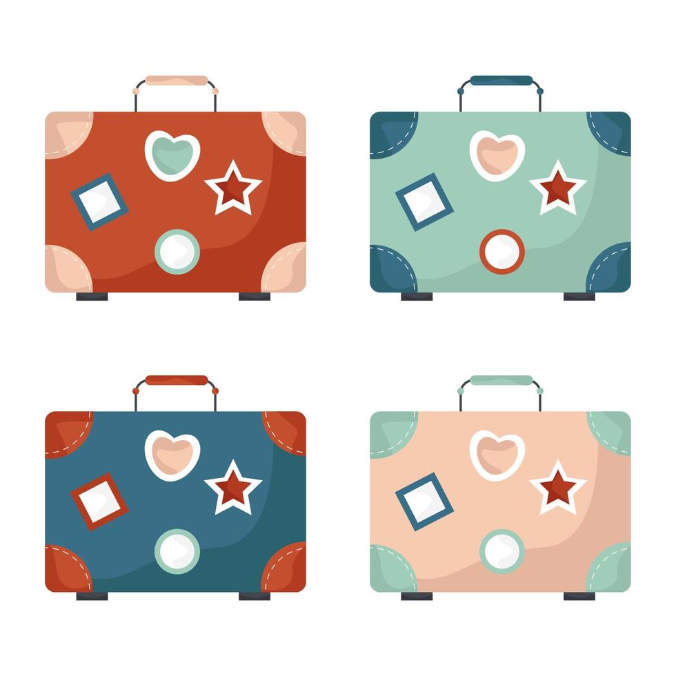 Travel luggage set in light colors. Isolated on white background. Vector illustration.