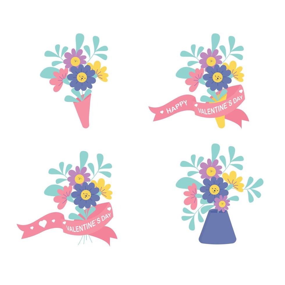 Set of different flower bouquets vector. Valentine's Day, love, holiday vector