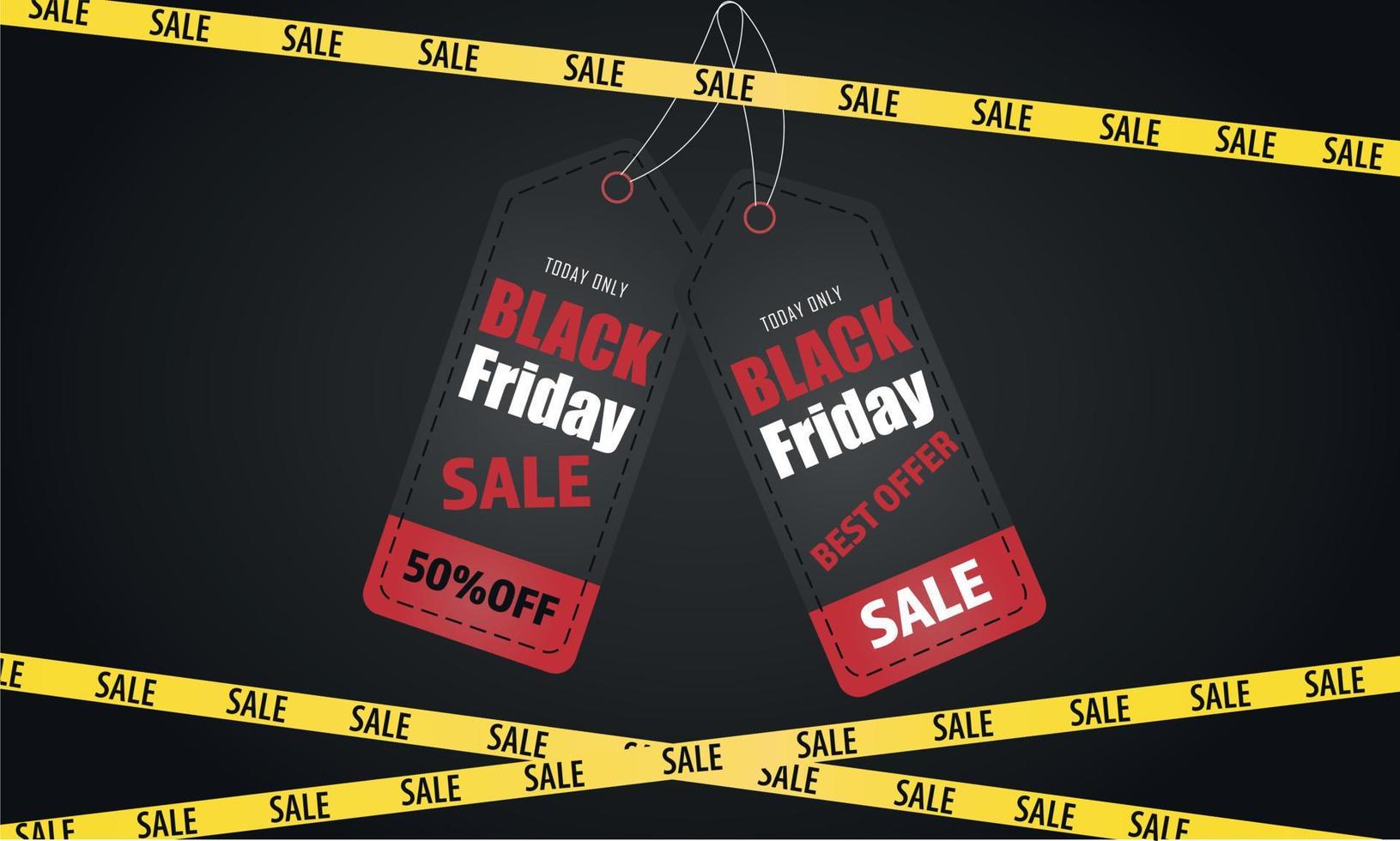 Black Friday banner coupon, label, discount, sale with yellow ribbons. vector