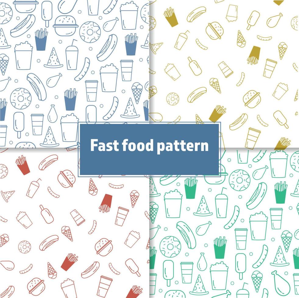 Fast food pattern set seamless in one color. vector