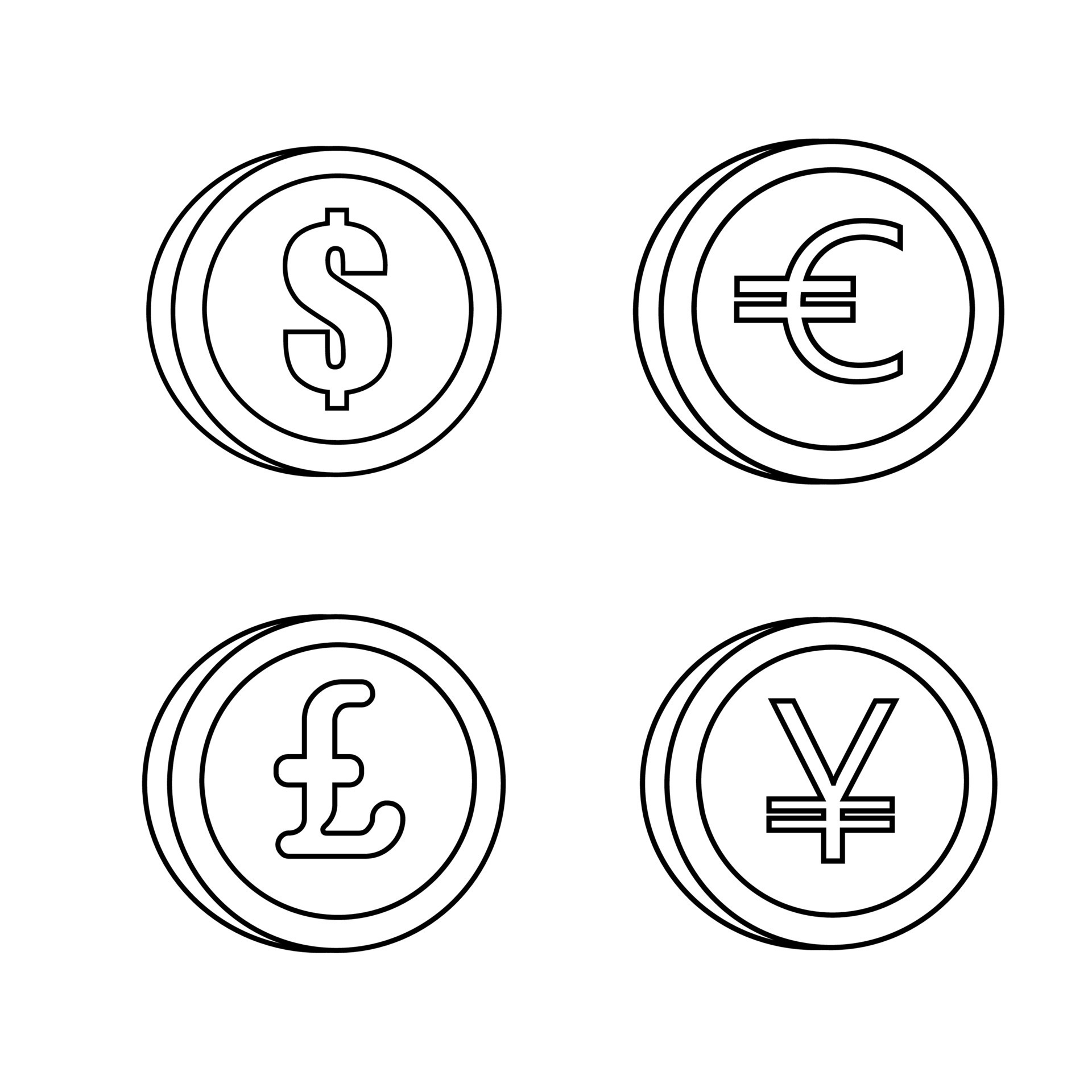 Set Of Different Coins In Line Style Dollar Euro Pound Yen Vector set-of-different-coins-in-line-style-dollar-euro-pound-yen-vector