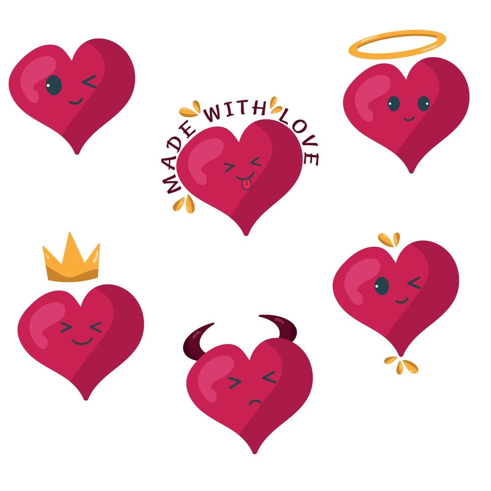 Heart, love, romance, Valentine's day vector icon with kawaii emoji for apps and websites