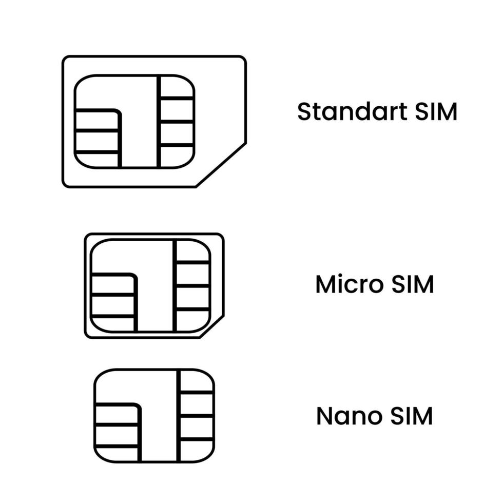 símbolo de tarjeta SIM en un estilo de línea. sim estándar, micro sim y nano sim. tarjeta de teléfono móvil. ilustración vectorial vector