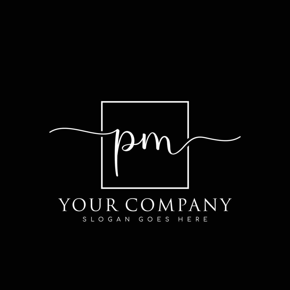 PM Initial handwriting minimalist logo vector