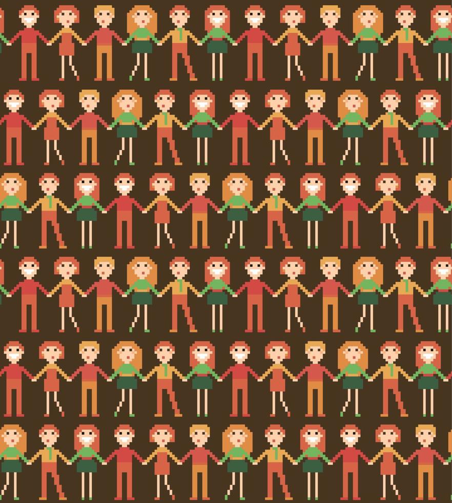 Seamless pattern with pixel people. vector