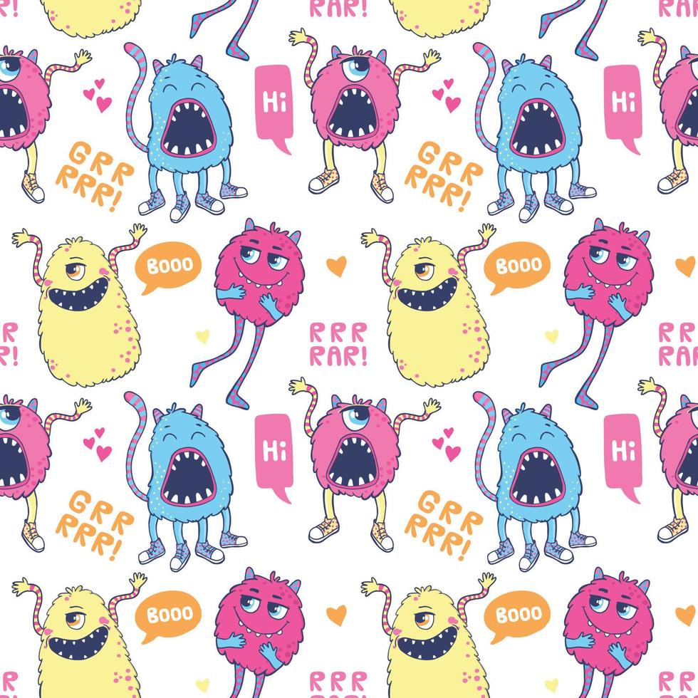 Monsters seamless pattern. vector