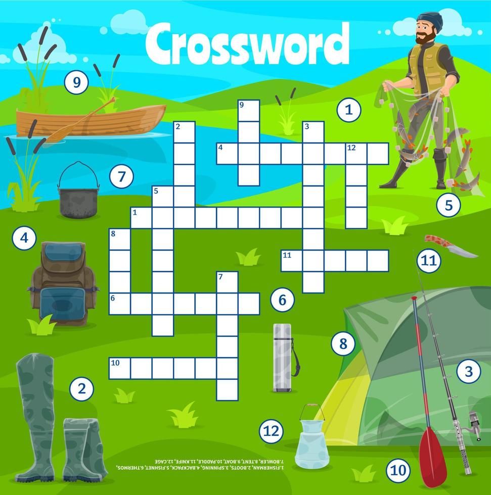 Fishing sport and camping items crossword puzzle vector