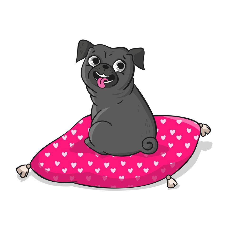 lindo pug ilustración de dibujos animados dibujados a mano vectorial. vector