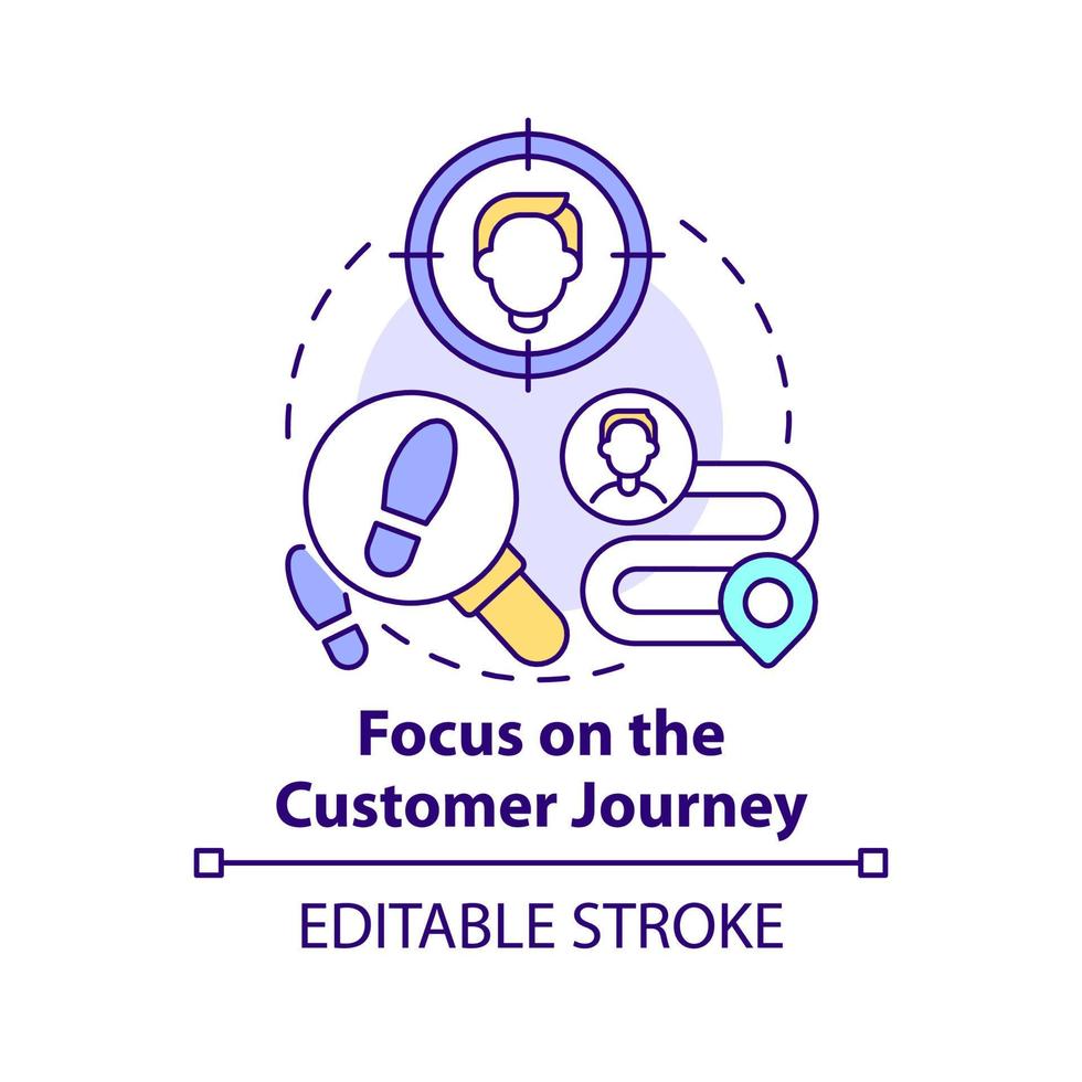Focus on the customer journey concept icon. Digital first strategy abstract idea thin line illustration. Isolated outline drawing. Editable stroke. vector