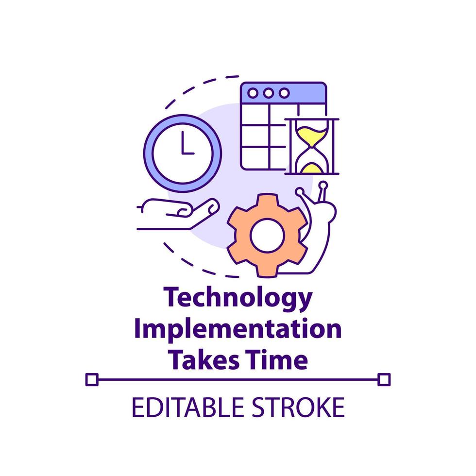 Technology implementation takes time concept icon. Digital change disadvantage abstract idea thin line illustration. Isolated outline drawing. Editable stroke. vector