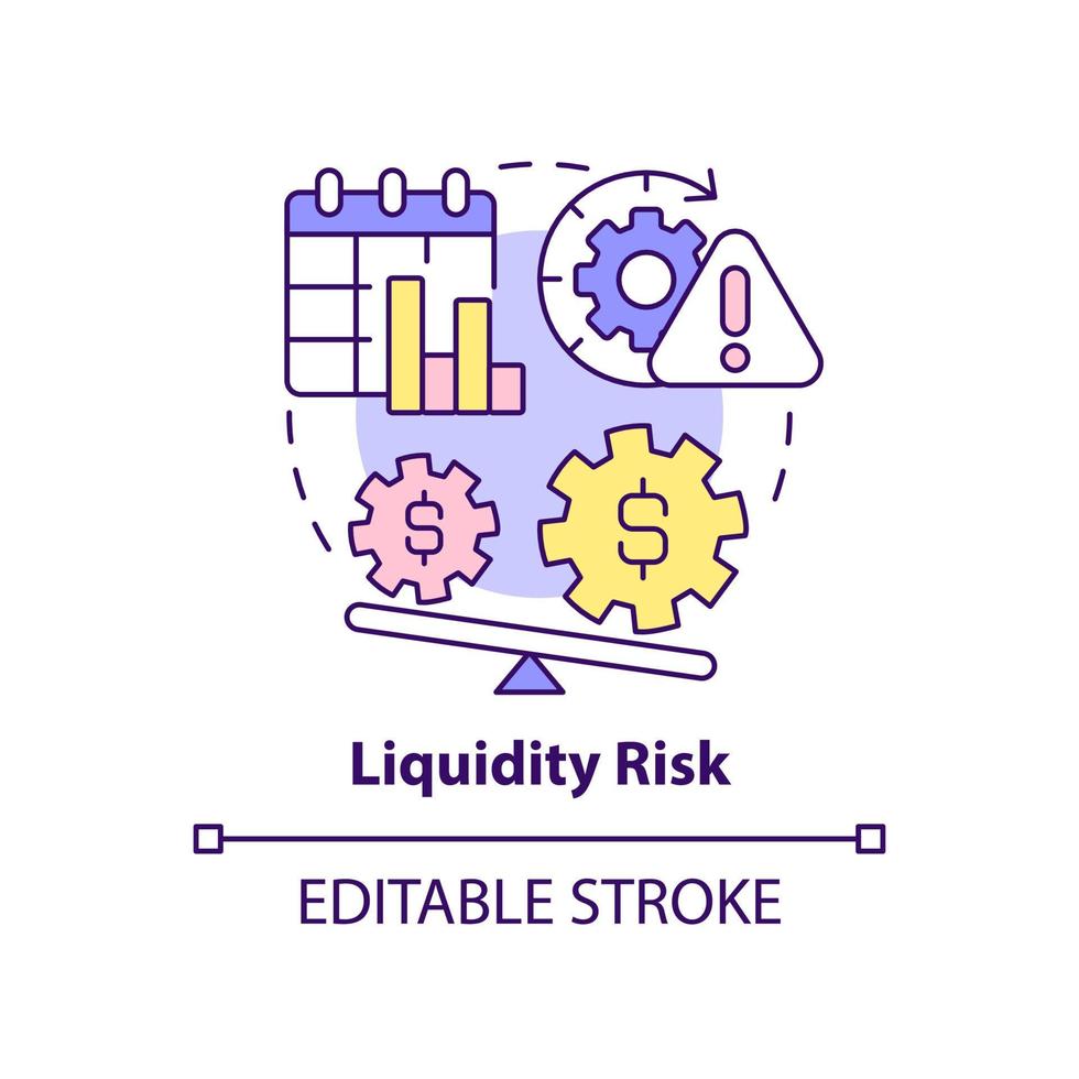 Liquidity risk concept icon. Risk category abstract idea thin line illustration. Poor financial condition. Cash flow. Isolated outline drawing. Editable stroke. vector