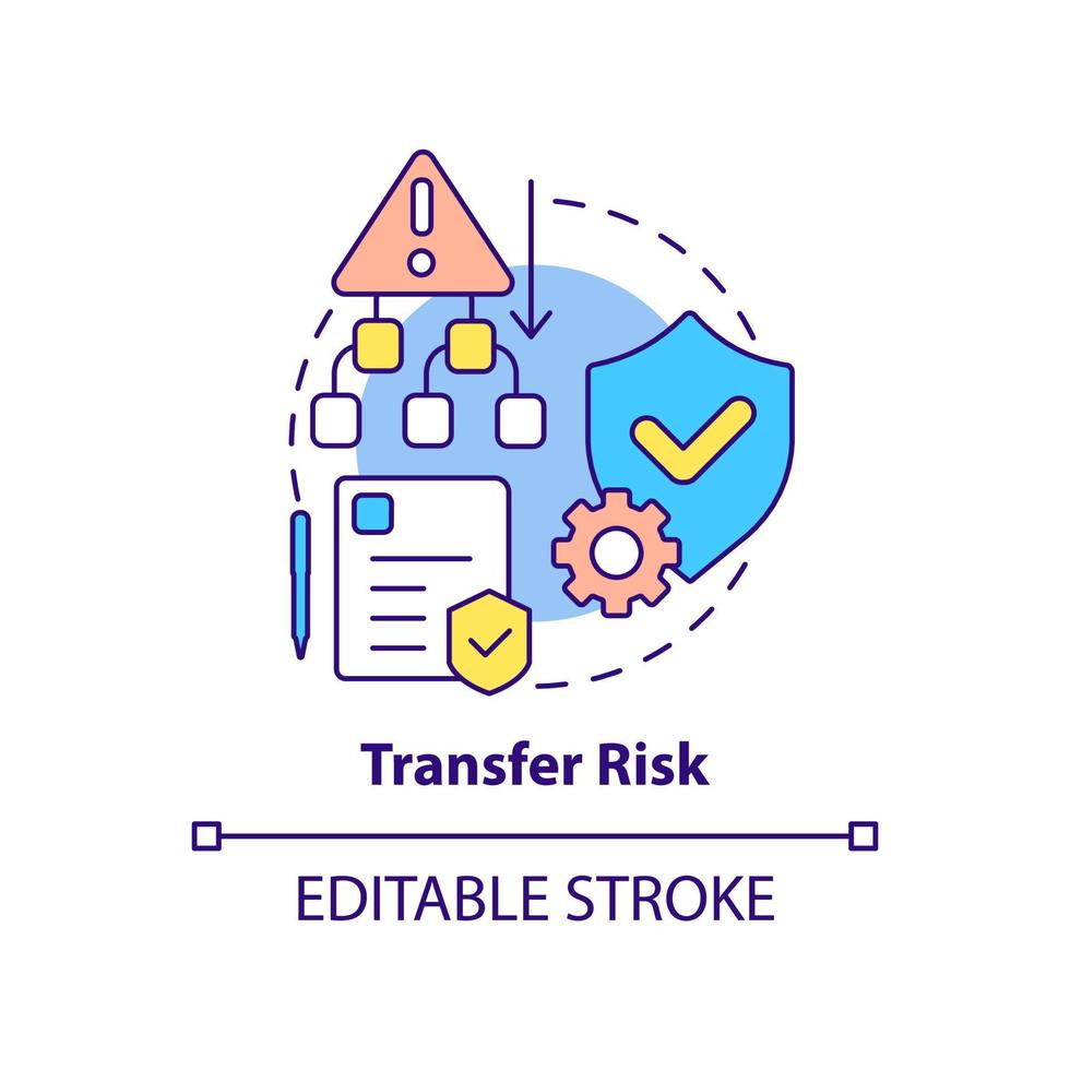 icono del concepto de riesgo de transferencia. paso de gestión de riesgos idea abstracta ilustración de línea delgada. consecuencias cambiantes. dibujo de contorno aislado. trazo editable. vector