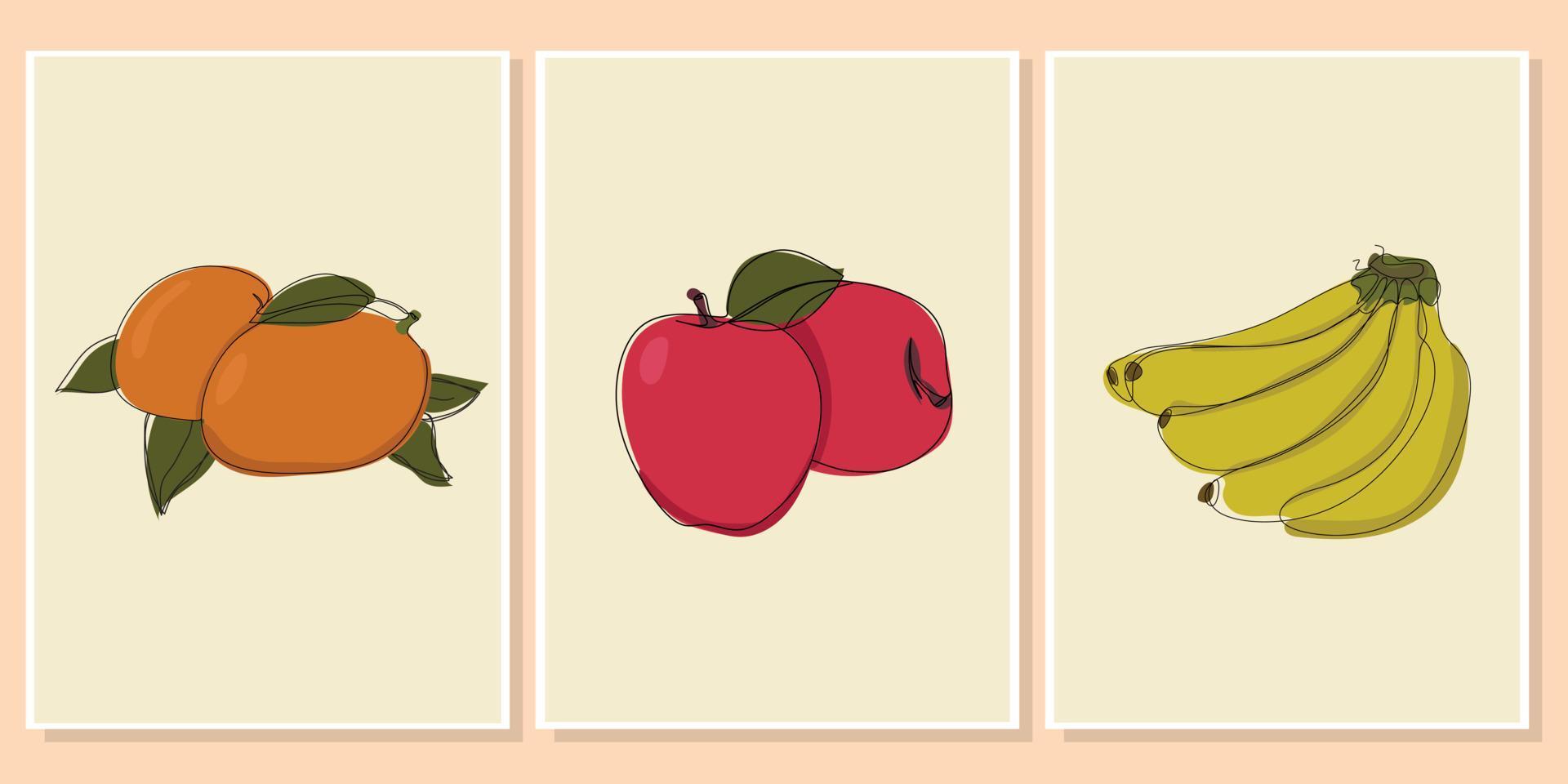 arte de la pared frutas, flores y hojas decorativas vector