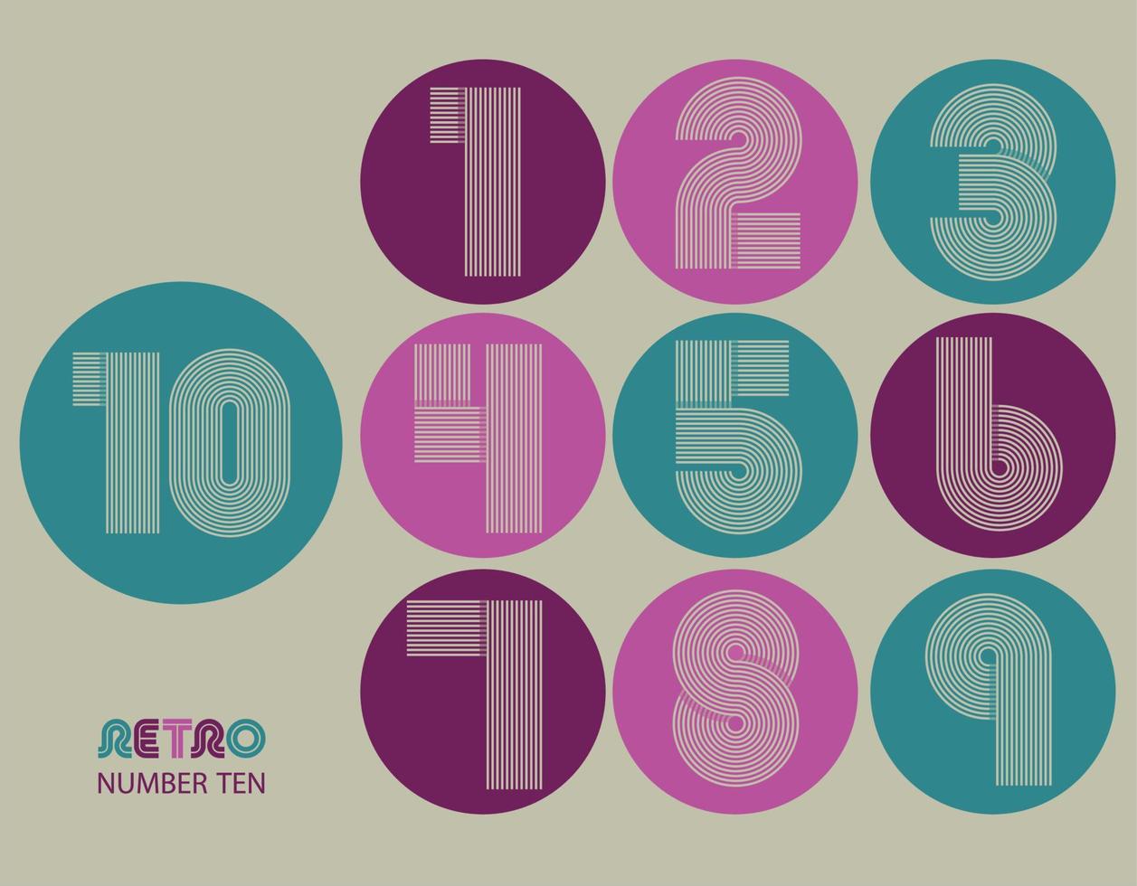 Retro stripes funky numbers set vector