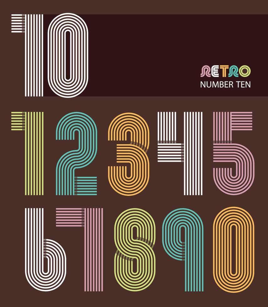 Retro stripes funky numbers set vector