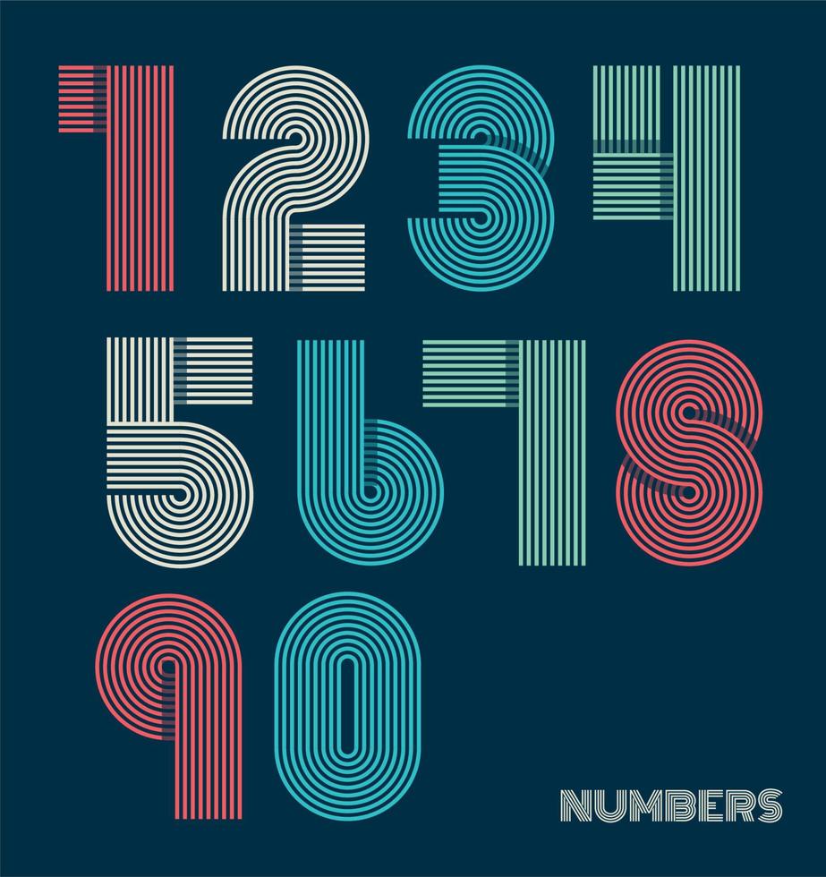 Retro stripes funky numbers set vector