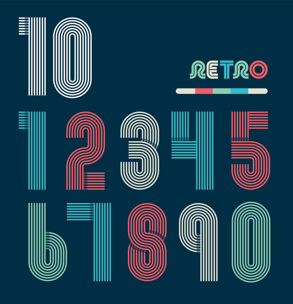 Retro stripes funky numbers set vector