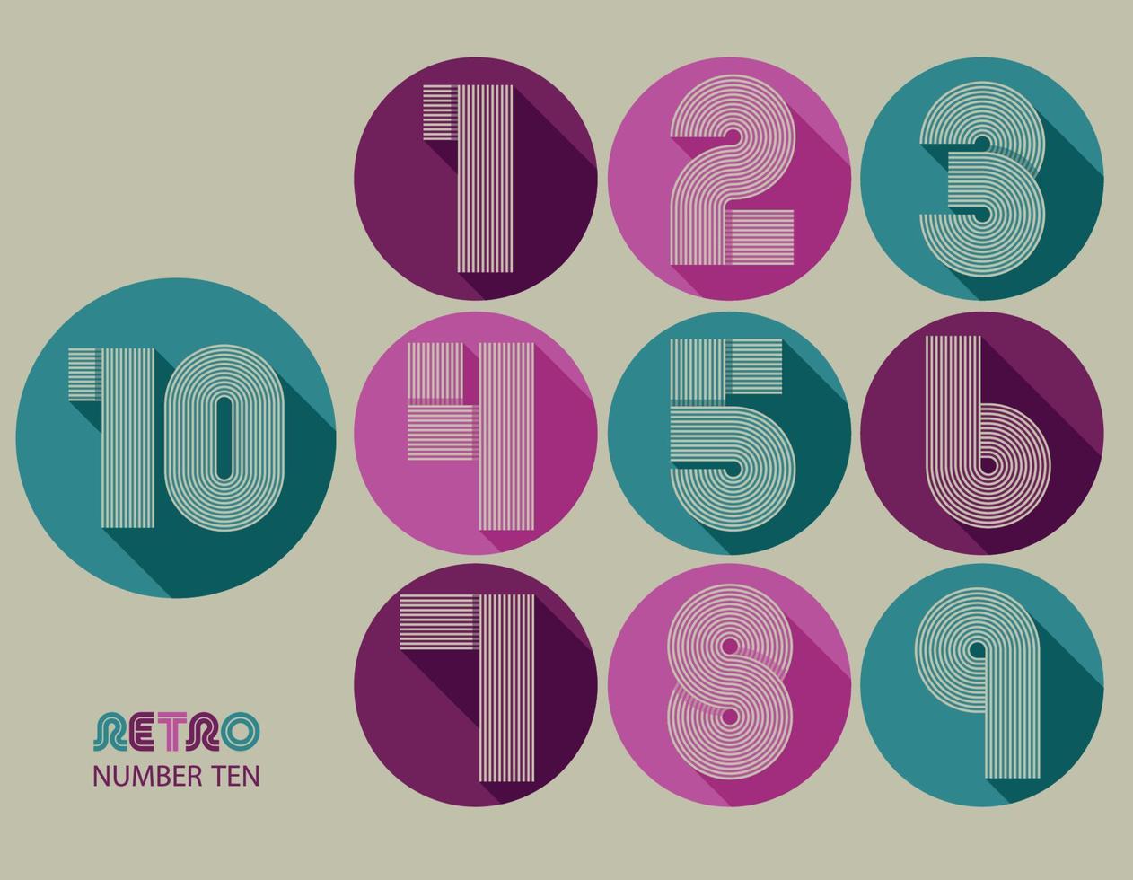 Retro stripes funky numbers set vector