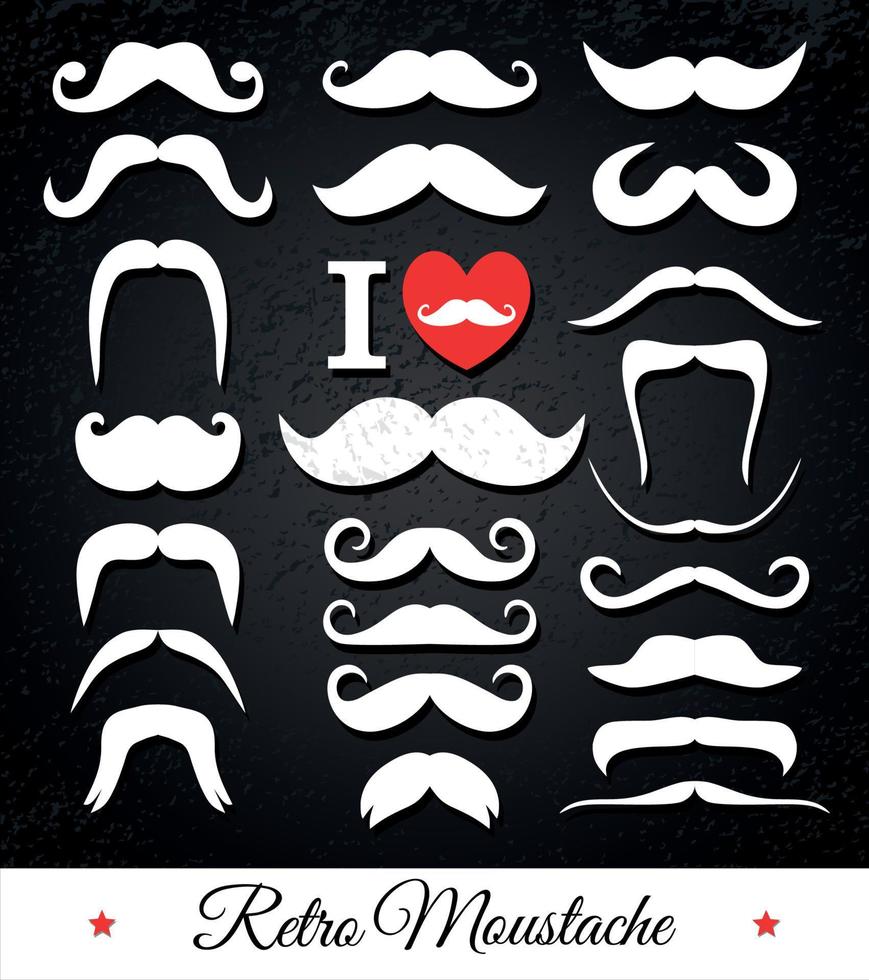 Moustaches set on black vector