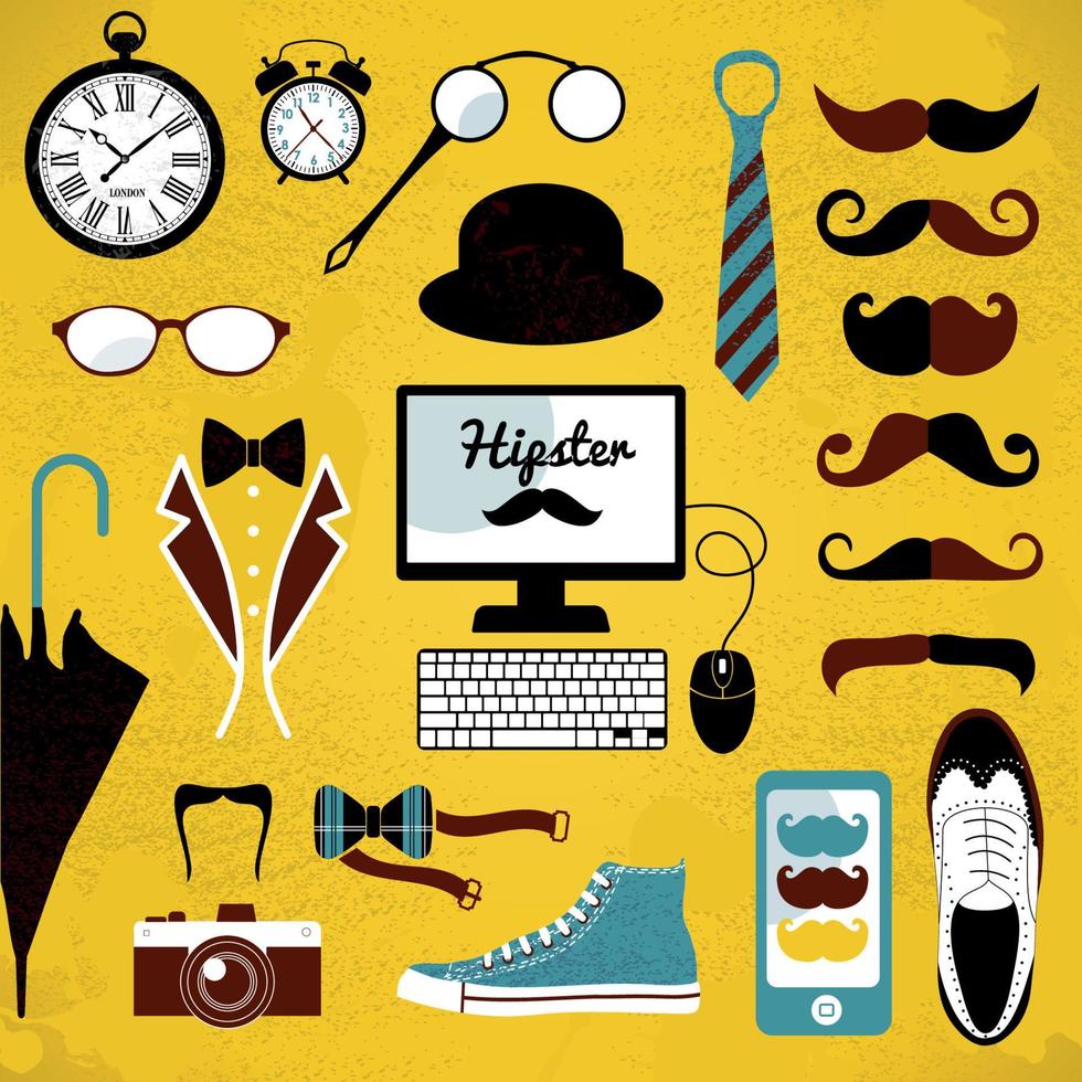 hipster, conjunto, icono, plano de fondo vector