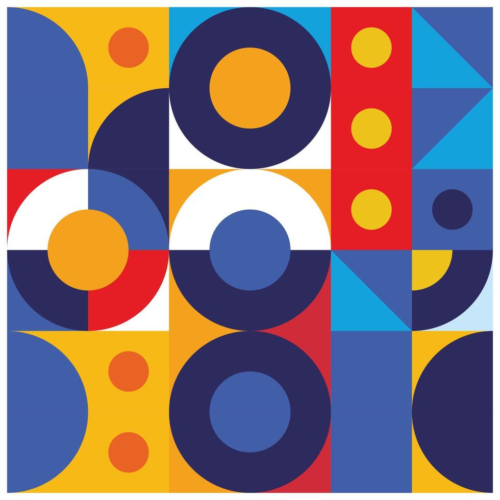 fondo geométrico con un patrón regular de círculos y triángulos. papel tapiz abstracto con fondo de colores brillantes vector