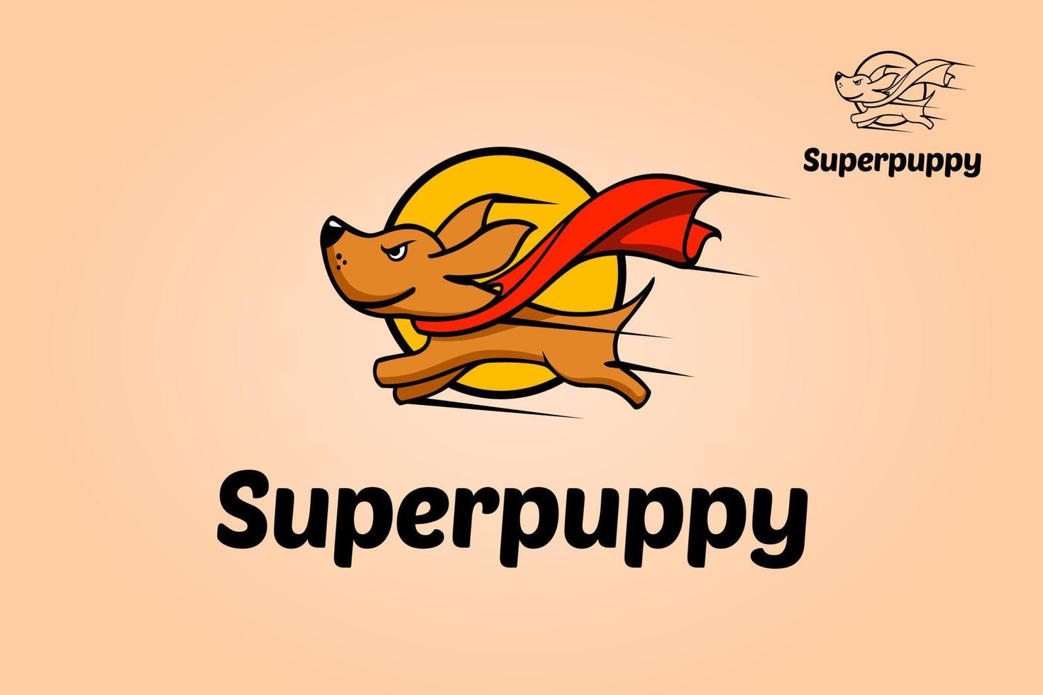 Super cachorro vector logo dibujos animados. un gran y simple logotipo. una genial mascota con el logotipo de un superperro muy fácil de recordar para su empresa. ilustración del logotipo vectorial.