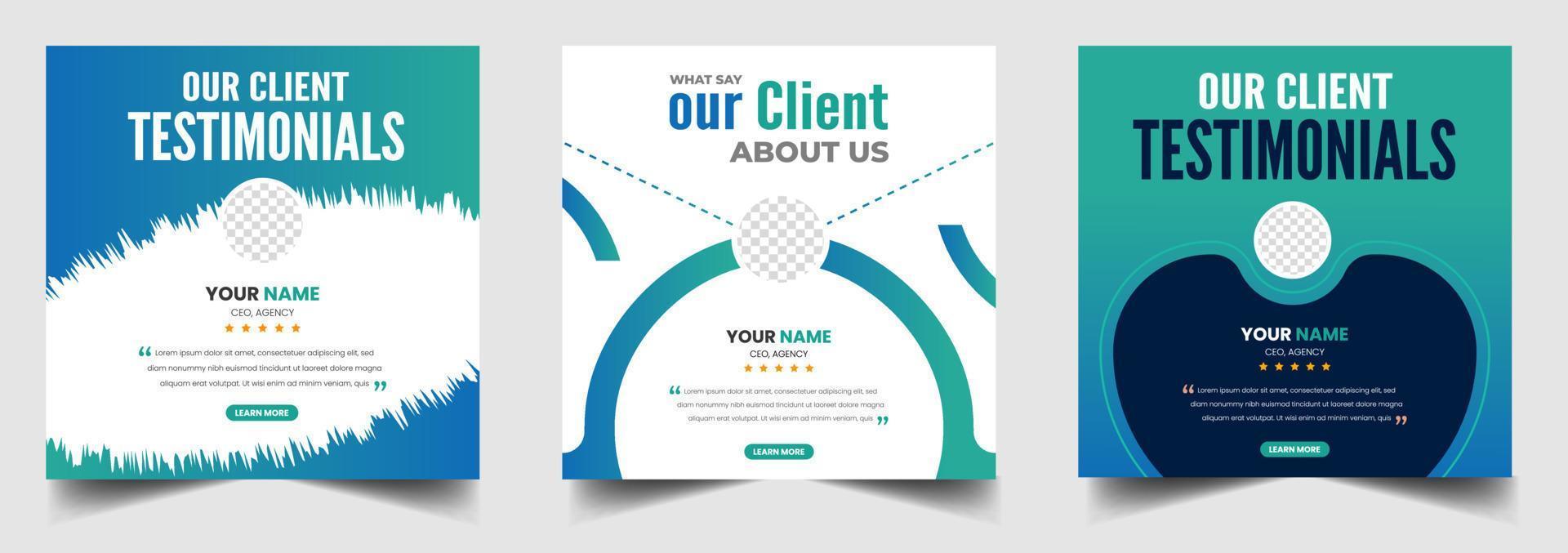 Customer feedback testimonial social media post web banner template. client testimonials social media post banner design template with green color vector