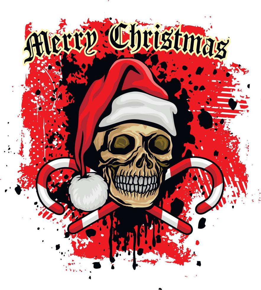 Xmas sign with skull, grunge vintage design t shirts vector