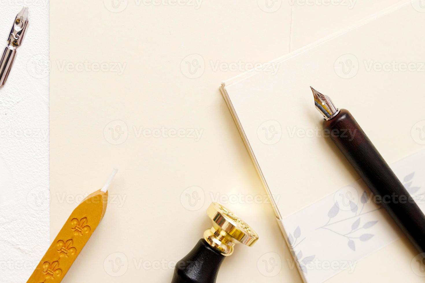 Calligraphy. Set of vingate fountain pens. Artistic equipment. Calligraphic accessories photo