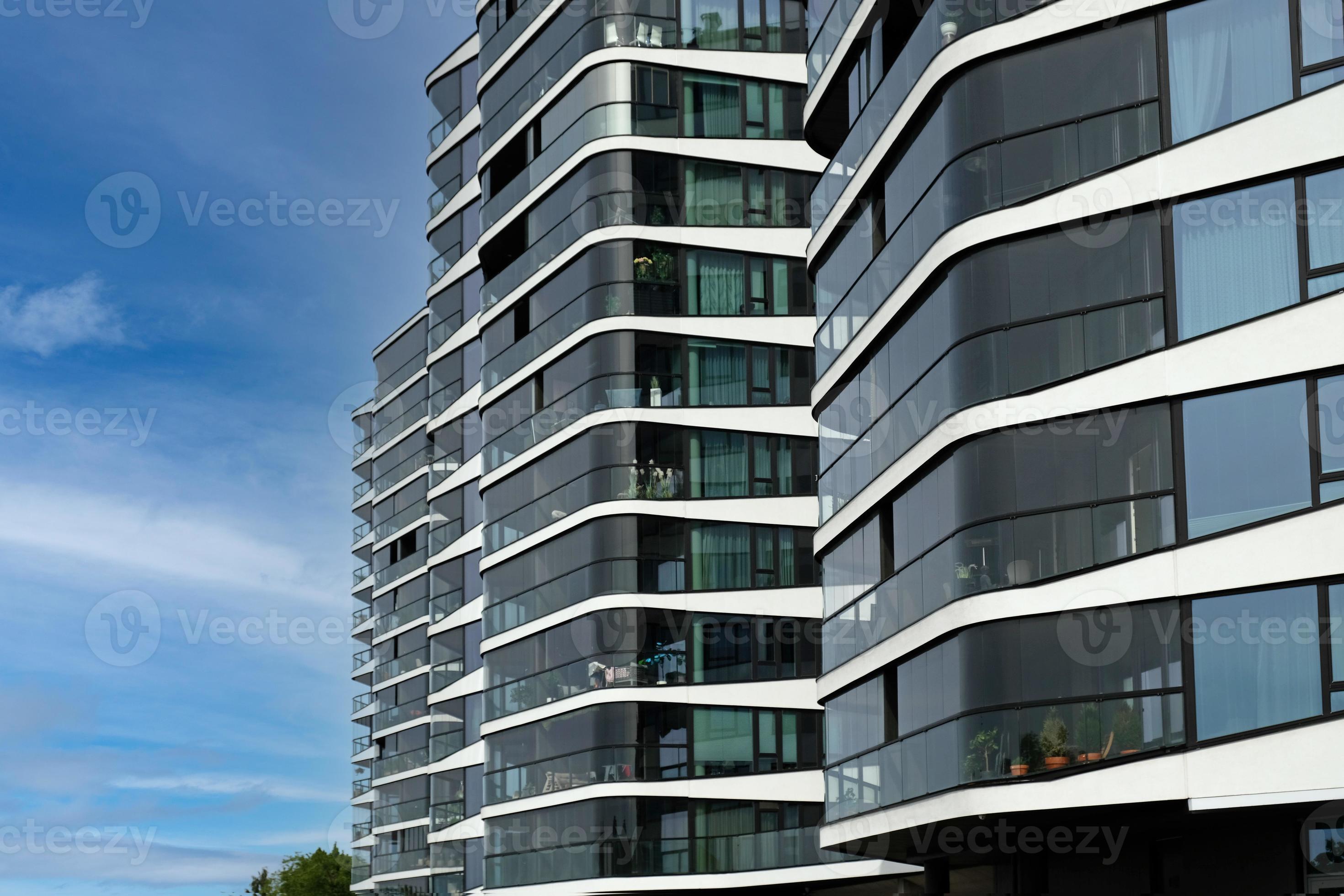Exterior of modern glass house. Architectural detail of