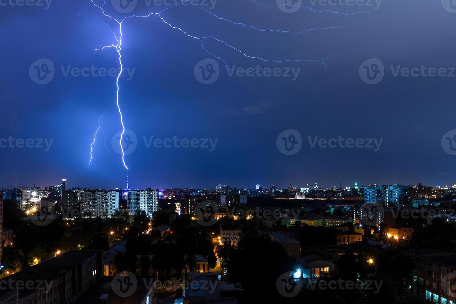 Night thunderstorm in Moscow city photo