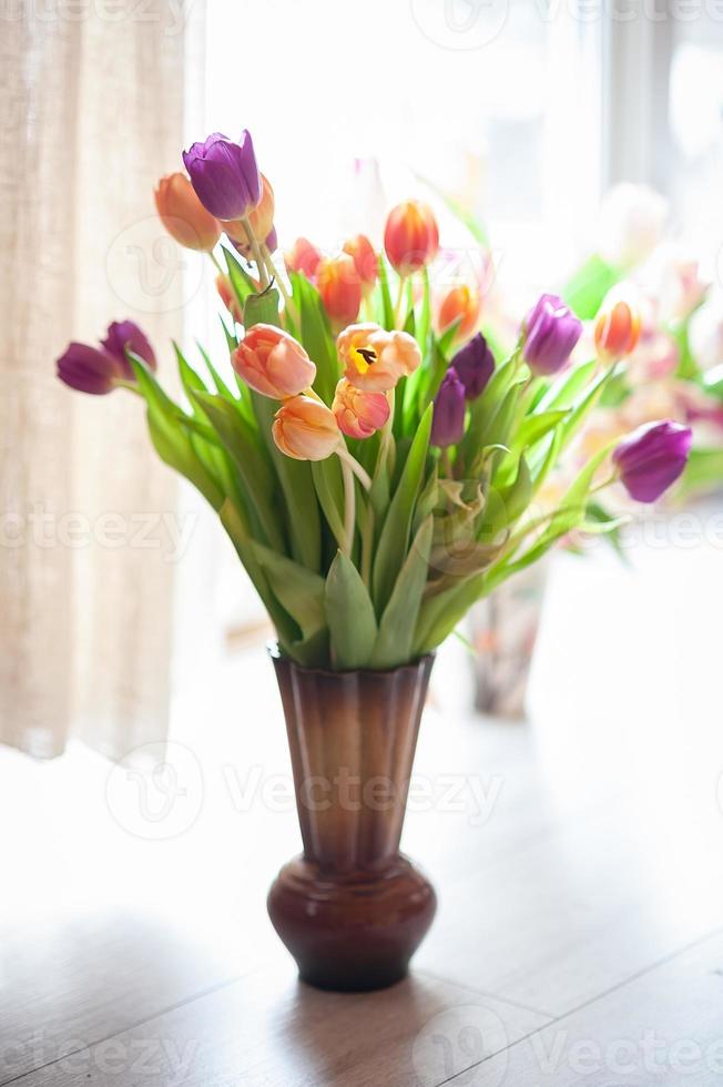 bouquet tulips on the window photo